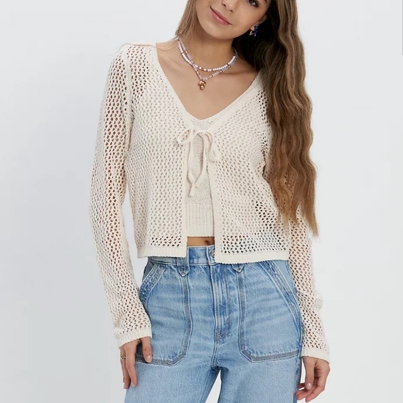 American Eagle Chenille Tie Front Cardigan - Picture 4 of 4